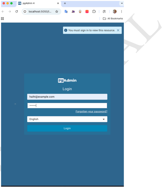 pgAdmin Login